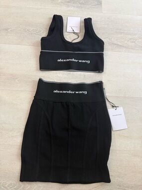 Alexander Wang Black Branded High-Waist Pencil Skirt and cropped top